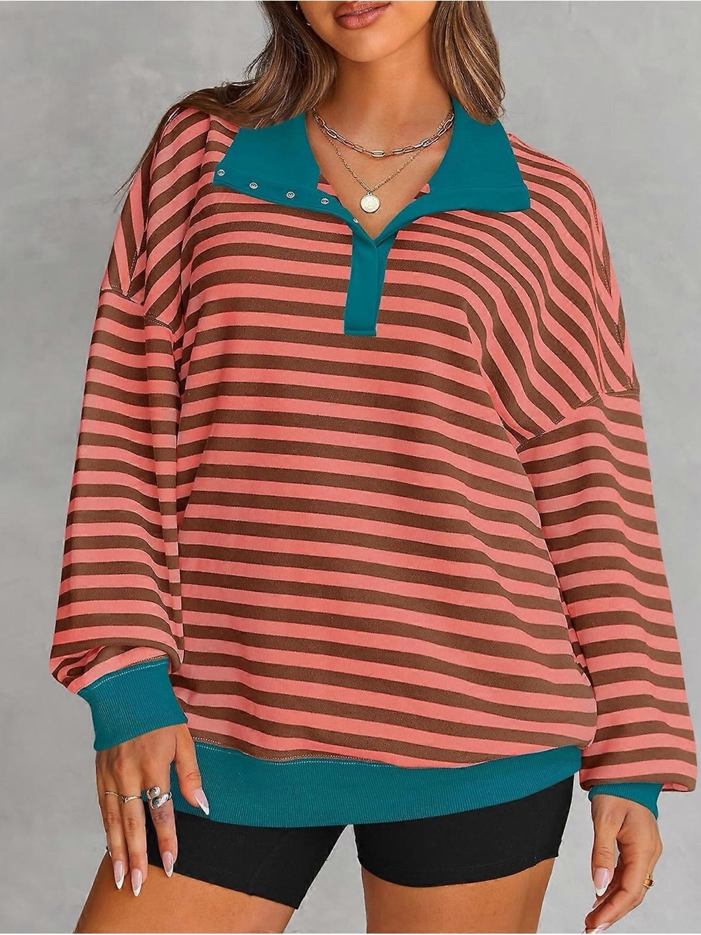 Zesica women's striped quarter button pullover XL